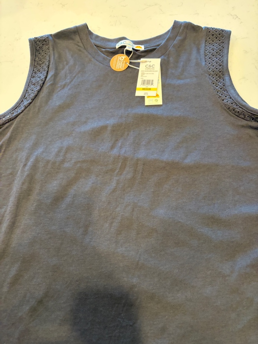 C&C California Women’s Sleeveless Tank with Eyelet Trim - Charcoal